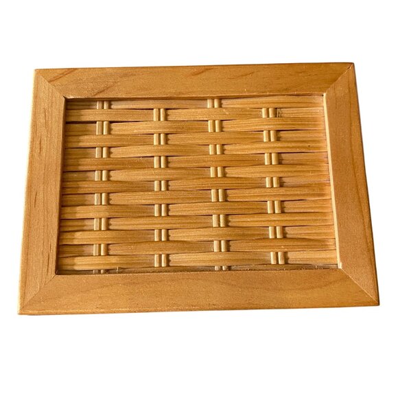 Wooden woven recipe box trinket box dresser tabletop box basket weave - Picture 2 of 10